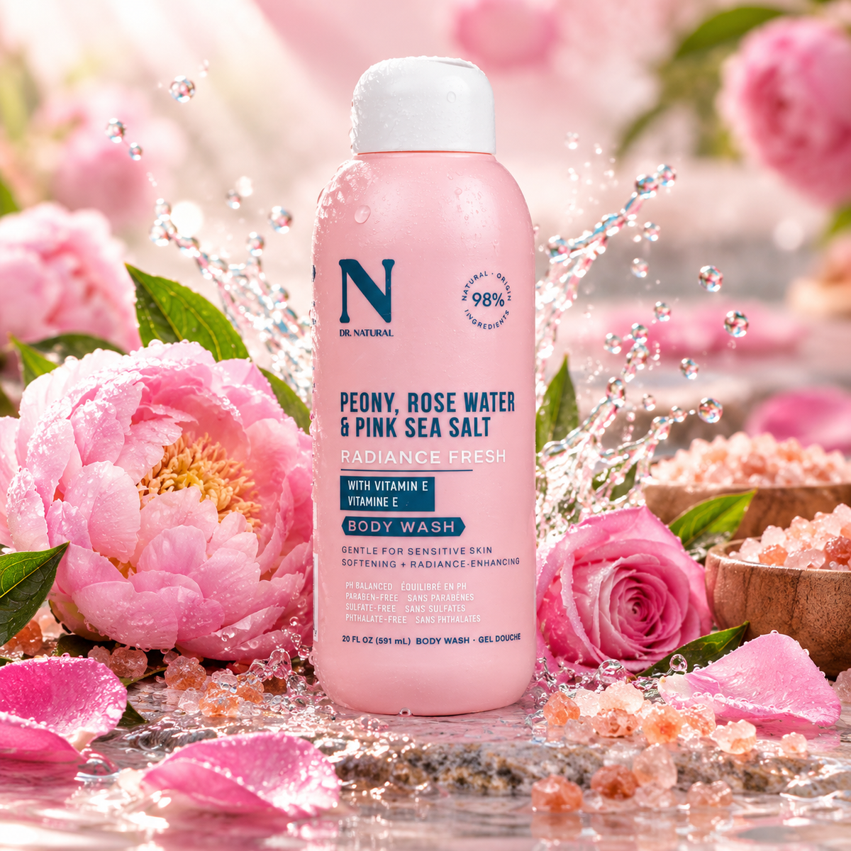 Dr. Natural Radiance Fresh Body Wash – Peony, Rose Water & Pink Sea Salt