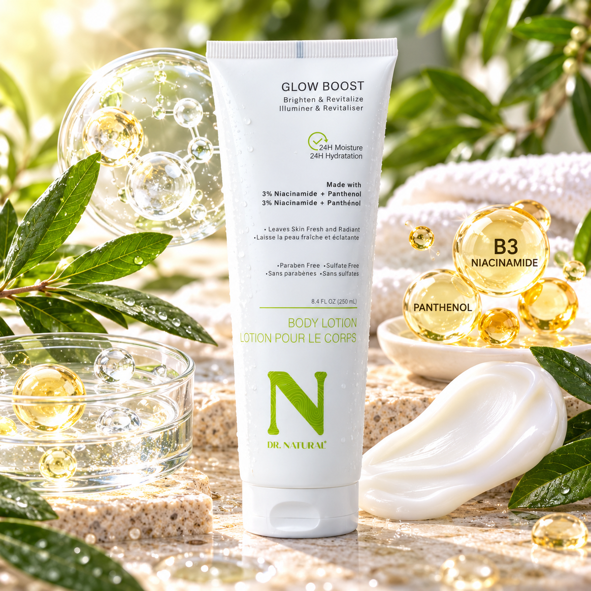 Dr. Natural Glow Boost Body Lotion – 3% Niacinamide + Panthenol