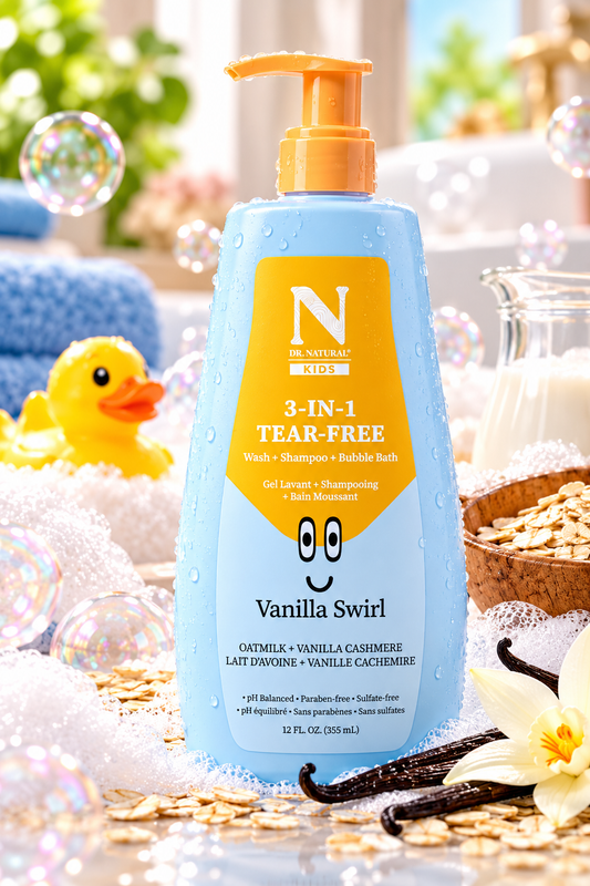 Dr. Natural Kids 3-in-1 Tear-Free Shampoo + Body Wash + Bubble Bath – Vanilla Swirl