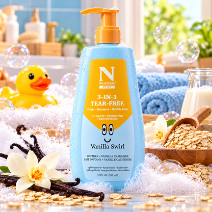 Dr. Natural Kids 3-in-1 Tear-Free Shampoo + Body Wash + Bubble Bath – Vanilla Swirl