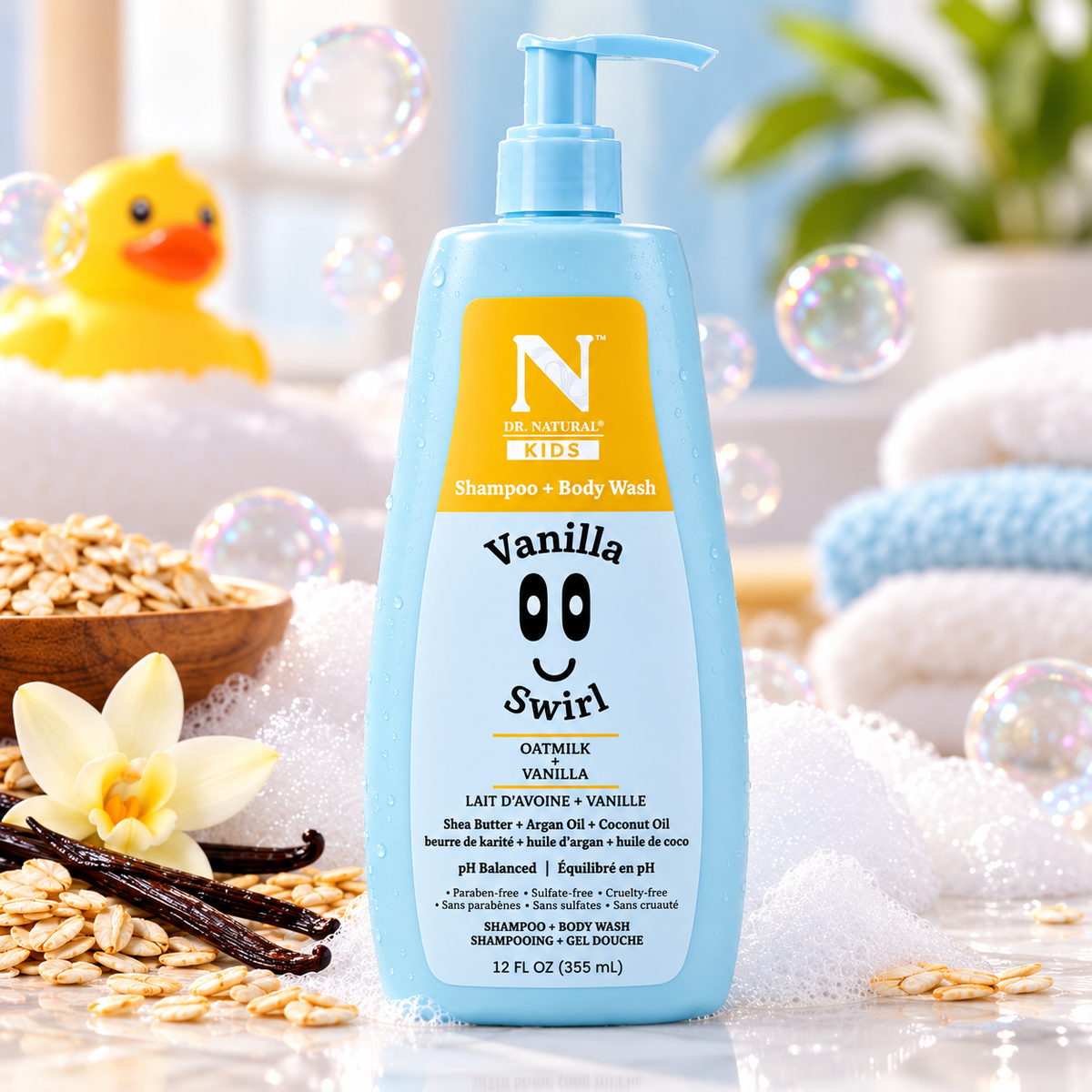 Dr. Natural Kids Vanilla Swirl Shampoo + Body Wash – Oatmilk + Vanilla